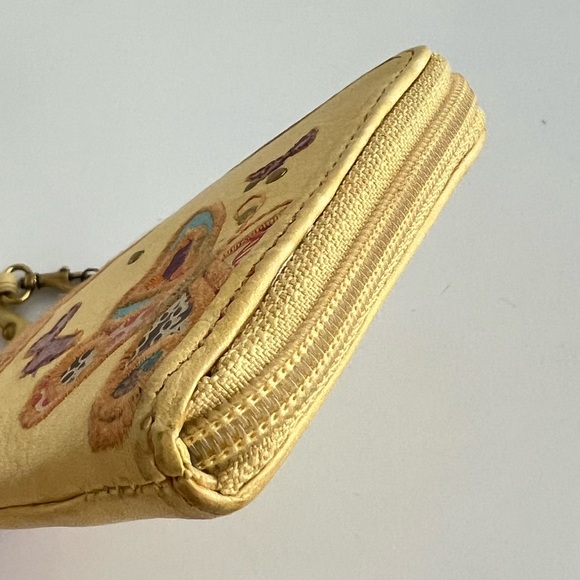 Fossil Embroidered Butterflies Floral Wristlet Wallet‎ Leather Yellow Clutch - Picture 10 of 15